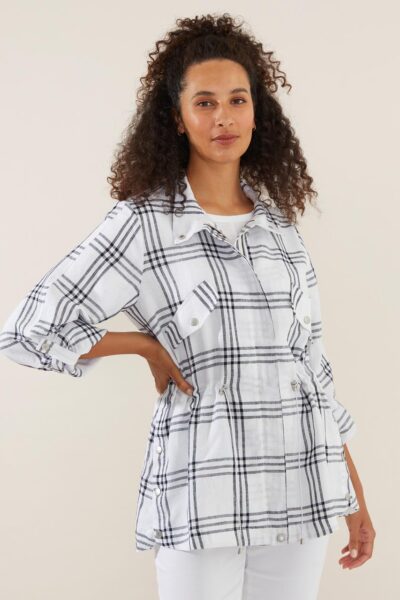 YARRA TRAIL WHITE/NAVY CHECK JACKET