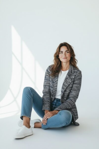 FDJ RAINBOW KNIT TWEED CASCADING LAPEL JACKET