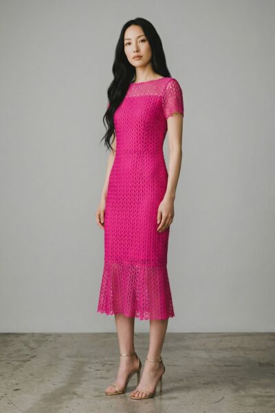 JOSEPH RIBKOFF DEEP PINK LACE DRESS