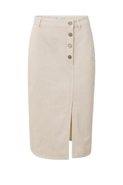YAYA WIND CHIME BEIGE DENIM MIDI SKIRT WITH BUTTONS