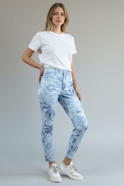 FDJ INDIGO IMPRINT SUZANNE SLIM ANKLE PANT