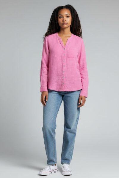 FDJ PUNCH PINK COTTON GAUSE BLOUSE