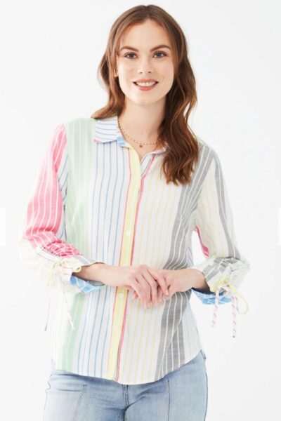 FDJ STRIPE BUTTON DOWN BLOUSE