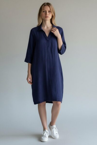 SMASHED LEMON NAVY DRESS