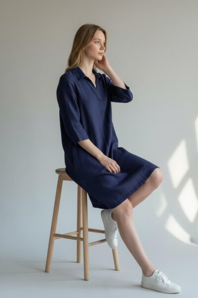 SMASHED LEMON NAVY DRESS