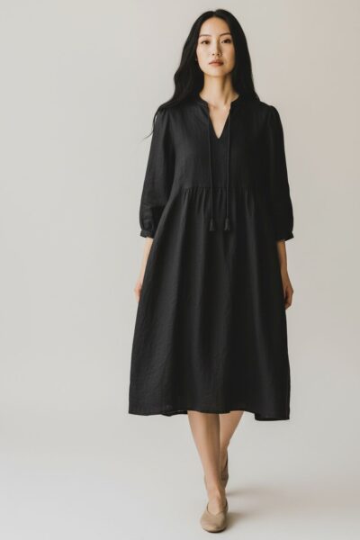 SIROCCO BLACK LINEN DRESS