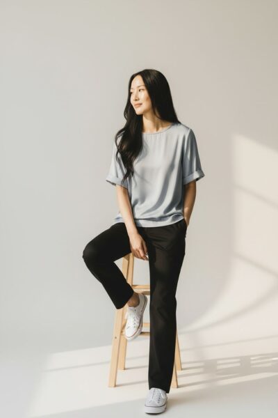 YAYA ROLL UP SLEEVE SATIN TOP