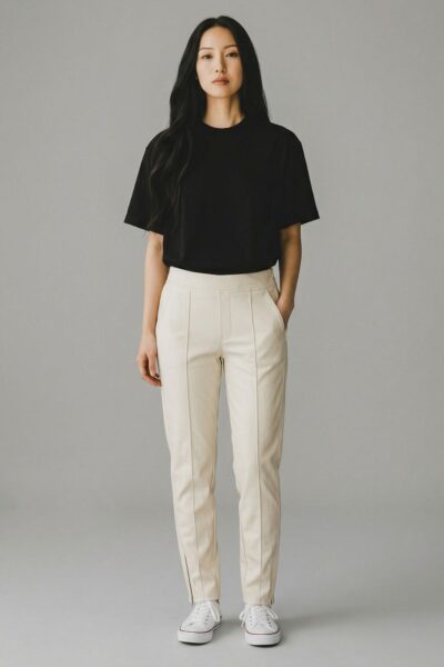 YAYA EGRET OFF WHITE FAUX LEATHER PANTS
