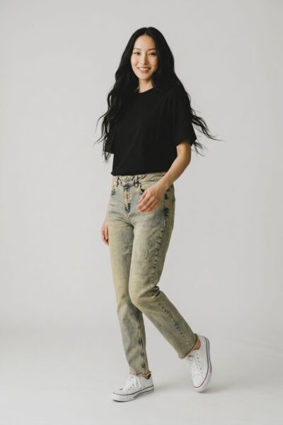 YAYA BLUE/GREY WASHED DENIM JEAN