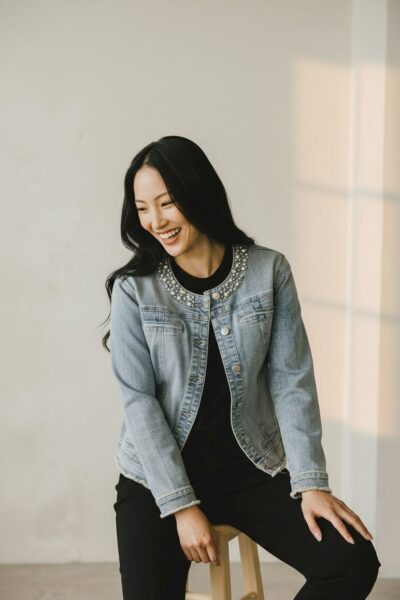 THREADZ PEARL TRIM DENIM JACKET