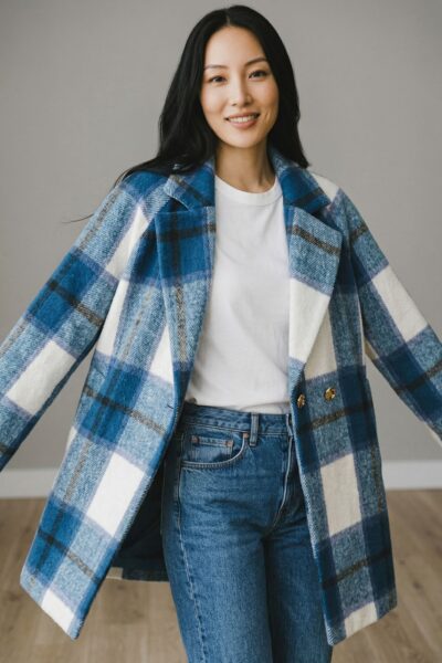 GORDON SMITH BLUE HUNTER CHECK COAT