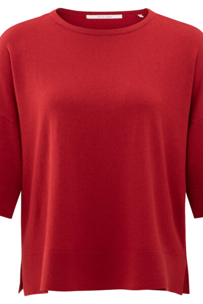 YAYA SCARLET RED OVERSIZED KNITTED T-SHIRT