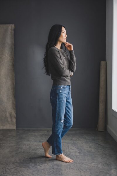 YAYA LONG SLEEVE CARDIGAN IN TAUPE GREY