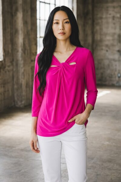 JOSEPH RIBKOFF FUCHSIA TWIST-FRONT TOP